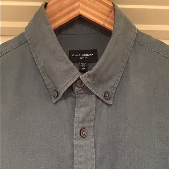 Club Monaco 100% Linen Slim Fit Button Down Shirt Men’s Small Blue Gray - Picture 4 of 11